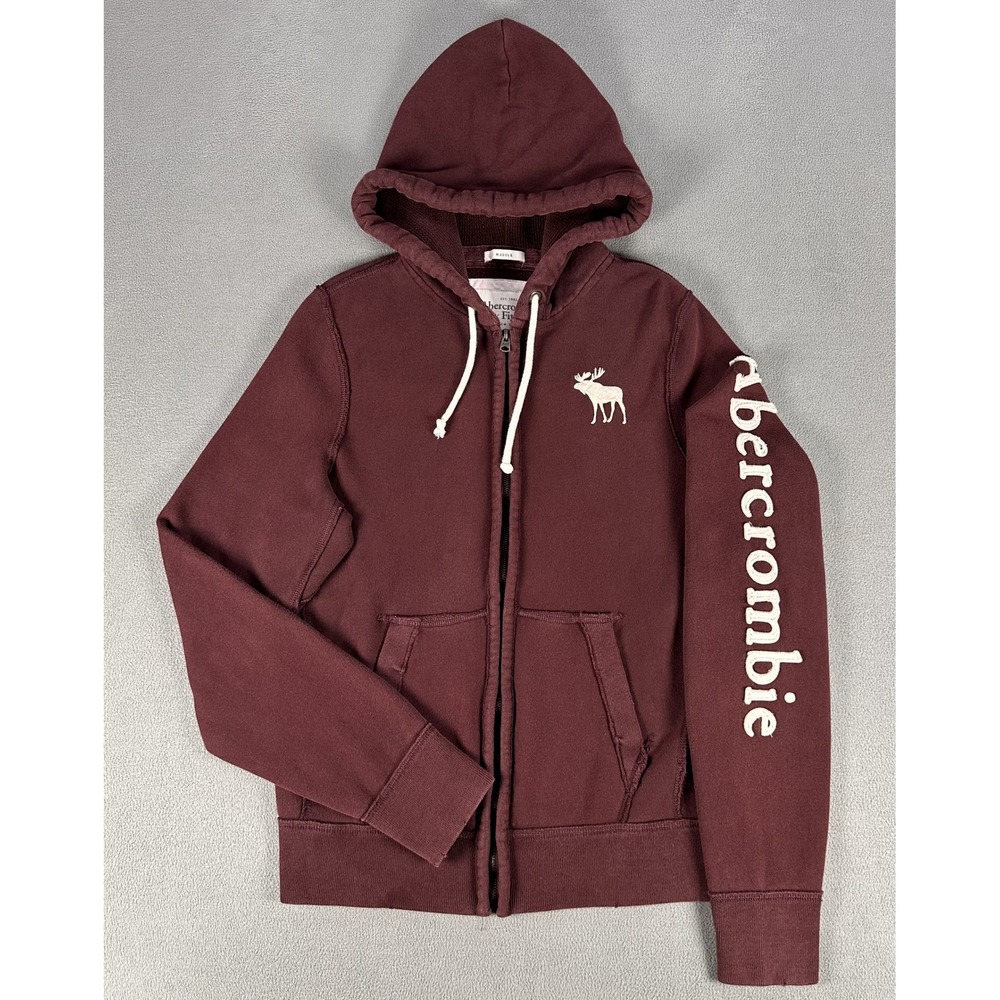 Abercrombie Fitch Hoodie Jacket Large Red Distressed Muscle Embroidered Y2K Prep